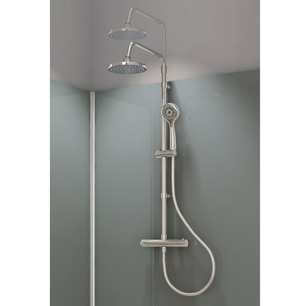 Dušo boksas Ronal MODUL 1200 90X90cm su padėklu, stumdomom durim ir dušo sistema 29094RS