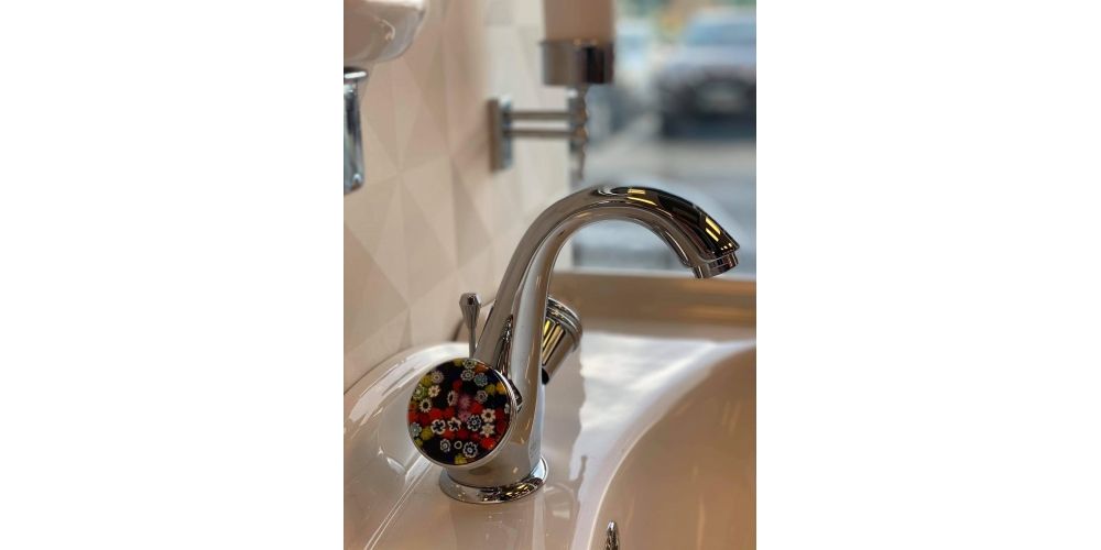 Maišytuvas praustuvui MURRINE 181CR0623, chromas/murano stiklas, su dugno vožtuvu