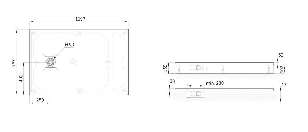 Dušo padėklas LETTERA 80×120 cm komplektas