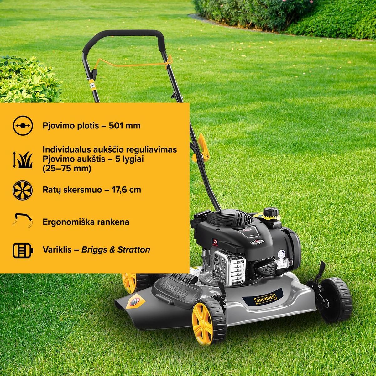 Benzininė vejapjovė Grunder M510I-1-BS450E, 50 cm Benzininė vejapjovė Grunder M510I-1-BS450E, 50 cm