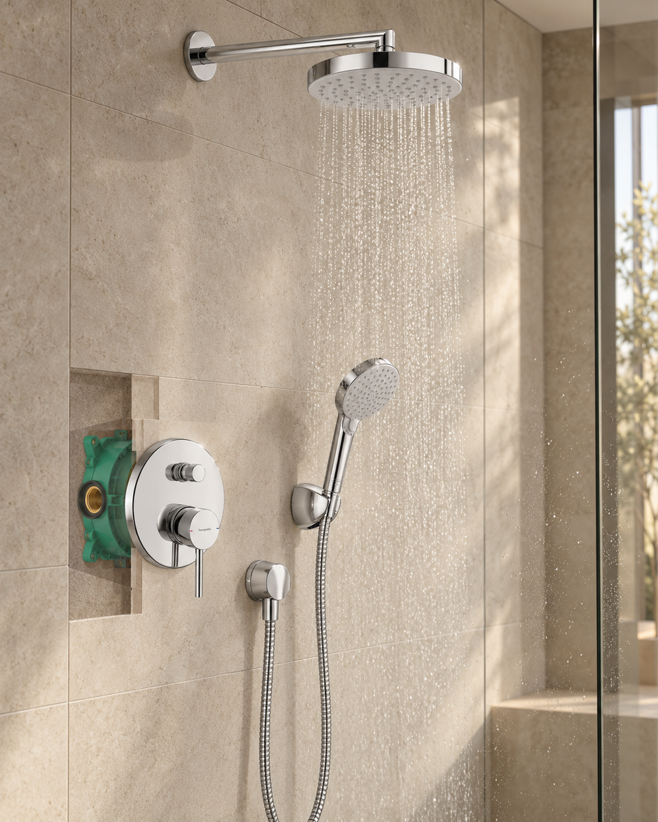 Potinkinis dušo komplektas Hansgrohe Zesis S su Vernis Blend 200 viršutiniu ir rankiniu dušu, chromas