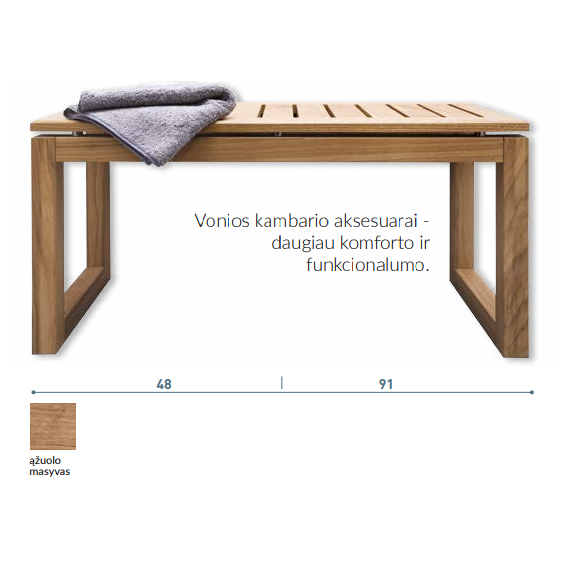 Natūralaus ąžuolo vonios suolelis Kame 91 cm