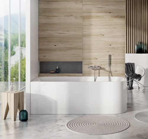 Akmens masės vonia Balteco Leon kairinė 180×80 balta poliruota