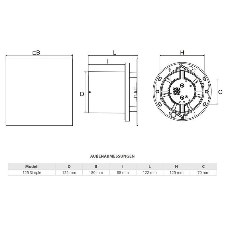 Ištraukimo ventiliatorius Vlano S-125 paprasta komplektacija su balta dekoratyvine plastikine panele, 4251354701606