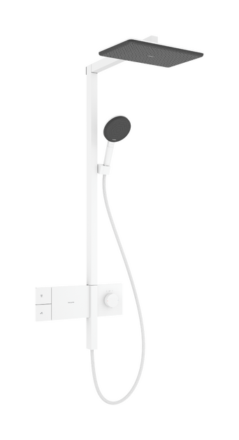 Dušo sistema HANSGROHE Raindance Alive Q 1jet EcoSmart su termostatu, matinė balta, 24581700