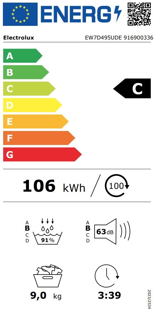 Džiovyklė su šilumos siurbliu ELECTROLUX DelicateCare, EW7D495UDE, 9 kg