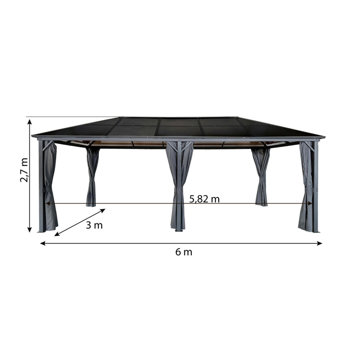 Lauko pavėsinė su užuolaidomis, 3 × 6 m