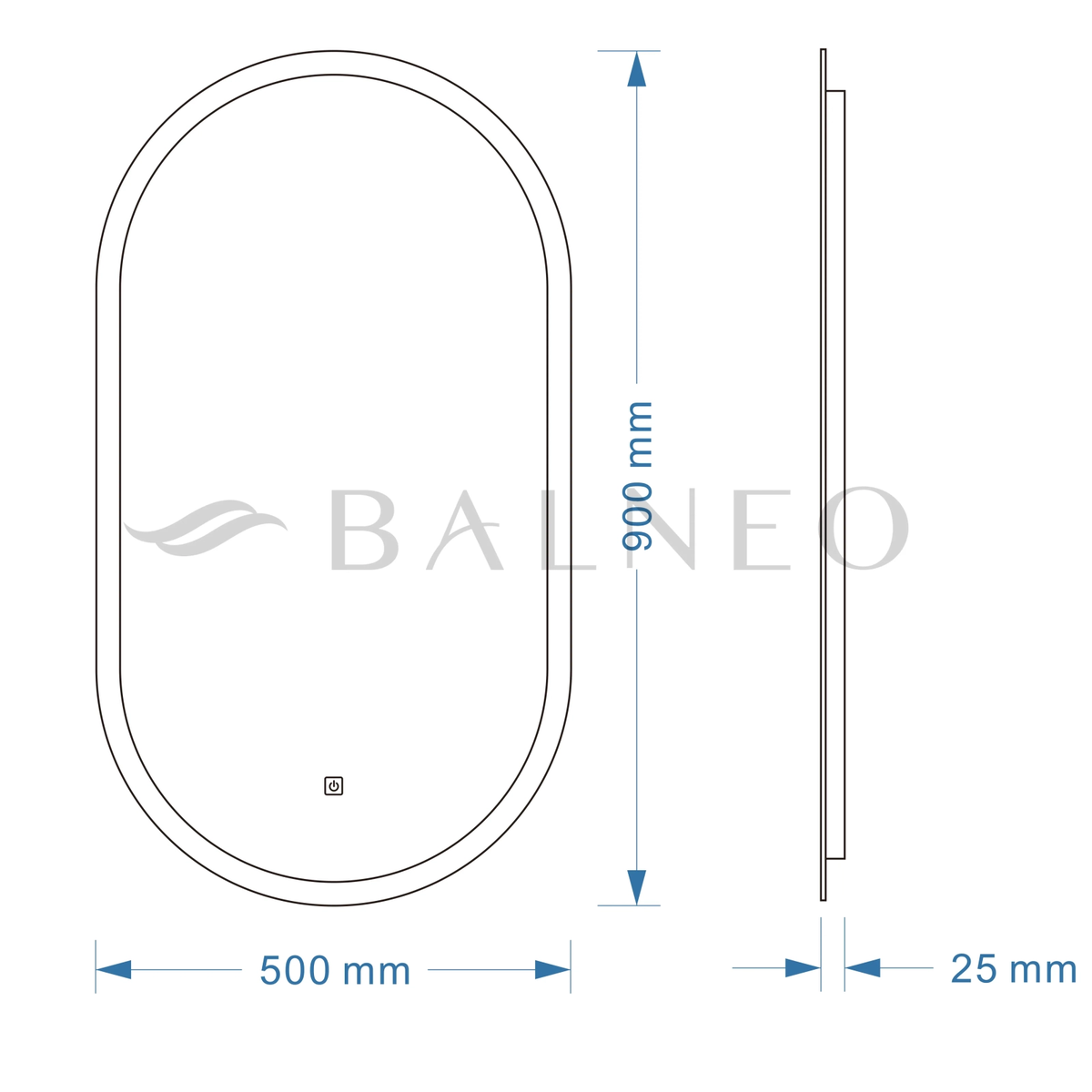 Veidrodis su LED apšvietimu Balneo Elisa 50 x 90 cm L0301100401-1