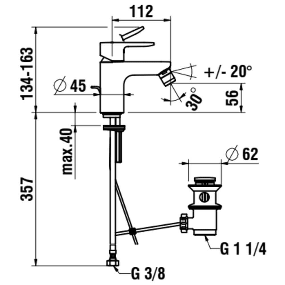 Bidė maišytuvas LAUFEN PRO X 100 mm, su click-clack dugno vožtuvu, juodas matinis, HF506910198000 Bidė maišytuvas LAUFEN PRO X 100 mm, su click-clack dugno vožtuvu, juodas matinis, HF506910198000