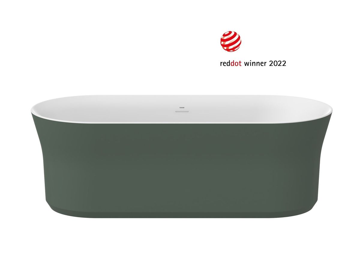 Ravak Vonia Ypsilon 180x80, laisvai pastatoma, Grey Green/balta, persipylimo ir sifono dangtelis baltos spalvos XC00100052