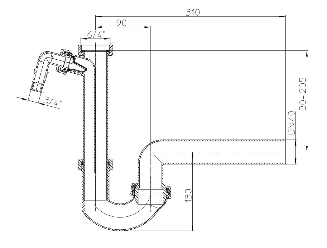 Sifonas plautuvei HL 100/50 DN40х6/4" su pajungimu indaplovei arba skalbimo mašinai Sifonas plautuvei HL 100/50 DN40х6/4" su pajungimu indaplovei arba skalbimo mašinai