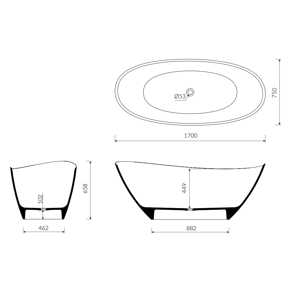 Lieto akmens vonia Bathesa Elega 170 x 75 cm