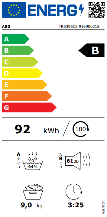 Džiovyklė AEG TR9396CE Džiovyklė AEG TR9396CE