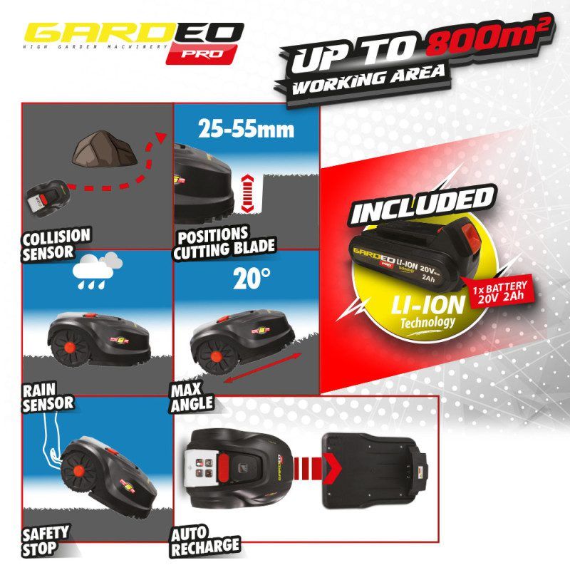 Robotas vejapjovė Gardeo Pro 20 V, 2 Ah, 800m2 Robotas vejapjovė Gardeo Pro 20 V, 2 Ah, 800m2