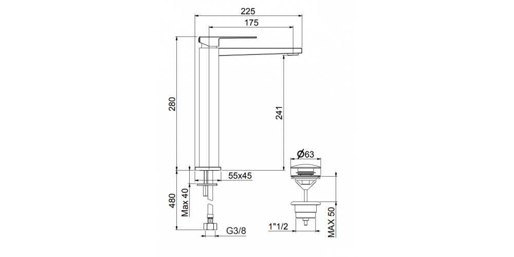 Maišytuvas praustuvui aukštas Fiore KUBE, baltas, 100BB8517