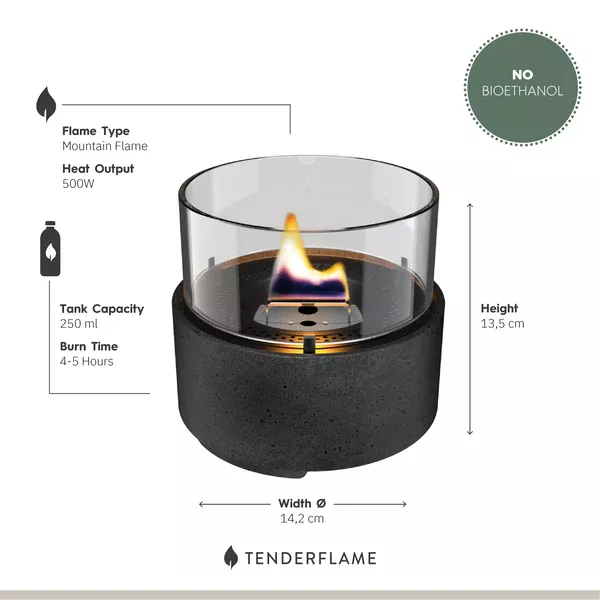 CAFE 14 Lava stalo židinys, pilkas, naudojamas Tenderfuel skystis