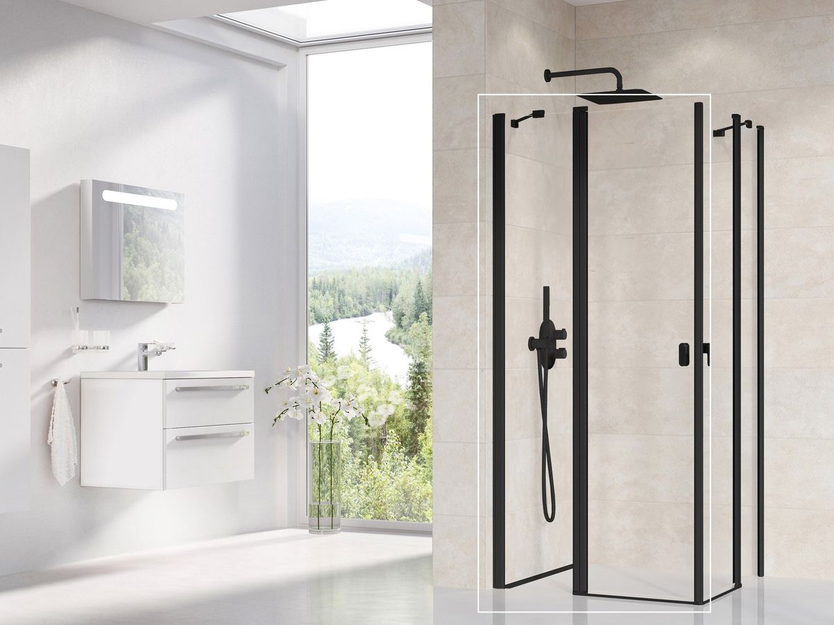 Dušo kabina Ravak CRV2 110, juoda+stiklas Transparent, 1QVD0300Z1