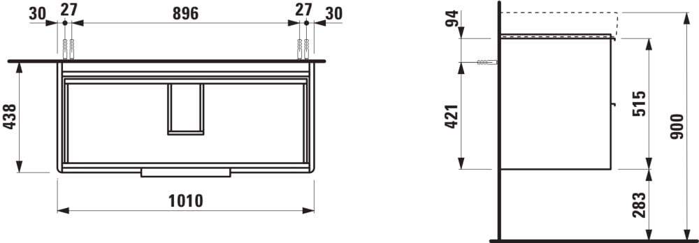 Spintelė praustuvui Laufen Base 100 cm, tamsi guoba H4024521102631