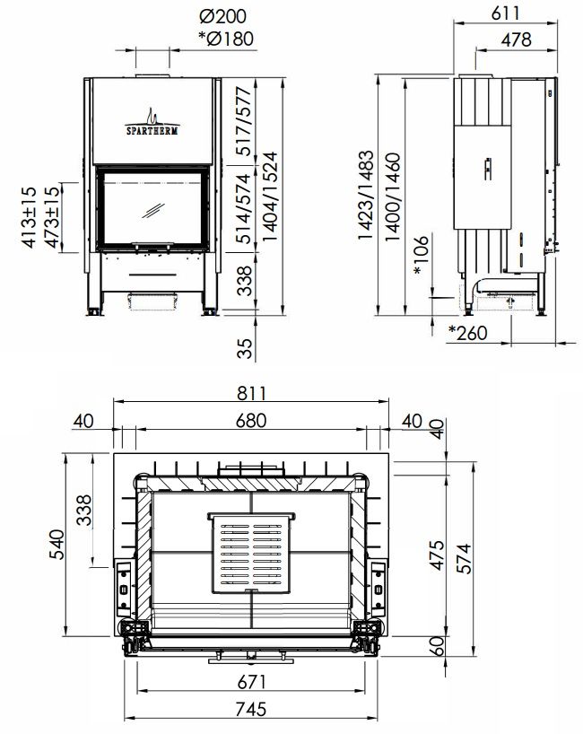 Plieninis židinio ugniakuras Spartherm Varia 1Vh-4S, stiklo aukštis 51,3 cm Plieninis židinio ugniakuras Spartherm Varia 1Vh-4S, stiklo aukštis 51,3 cm