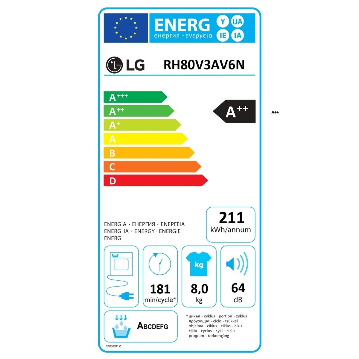 Džiovyklė LG RH80V3AV6N