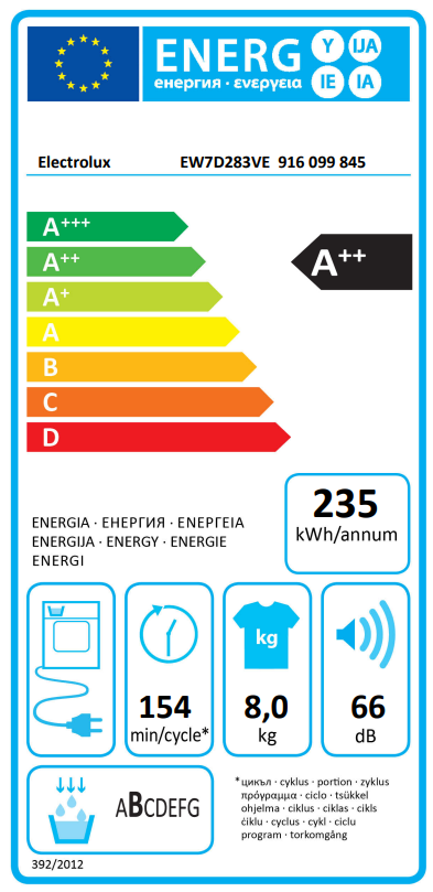 Džiovyklė ELECTROLUX EW7D283VE