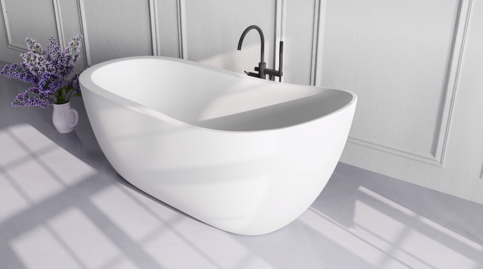 Laisvai pastatoma Xonyx™ lieto akmens vonia Balteco GAIA 174x78x77/62 cm, balta matinė