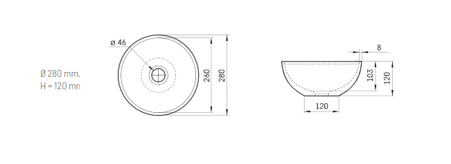 Praustuvas - dubuo statomas ant stalviršio DO ø 280 mm, IDO28/00