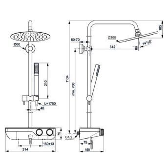 Termostatinė dušo sistema Ideal Standard S200, juoda matinė, A7631XG