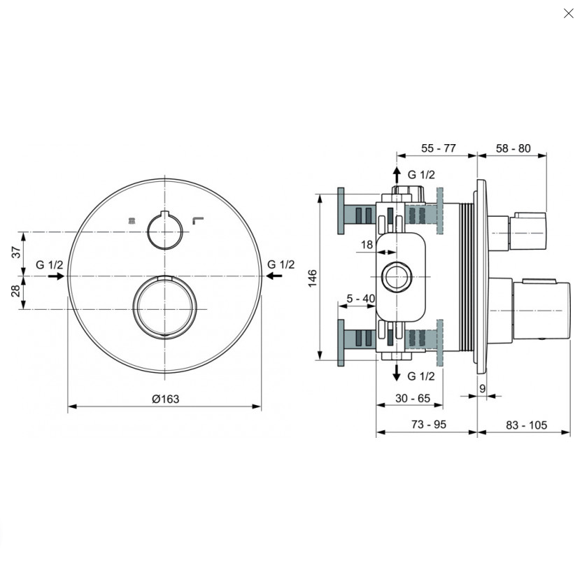 Ideal Standard Ceratherm 100 potinkinė termostatinė dušo sistema su 300 mm lietaus galva, matinė juoda