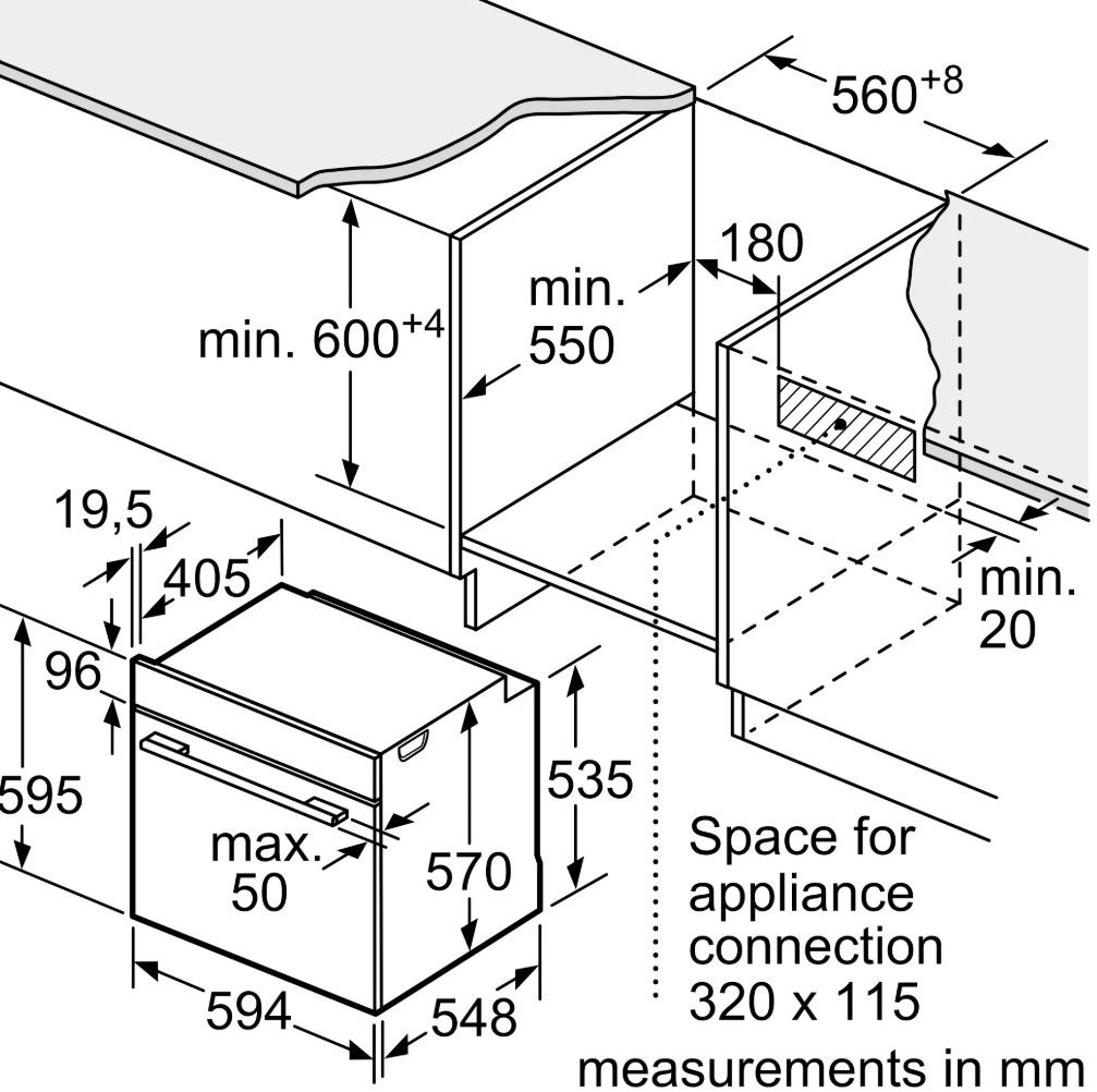 Įmontuojama orkaitė Bosch 4 serijos, HBA214EB3, 71 l