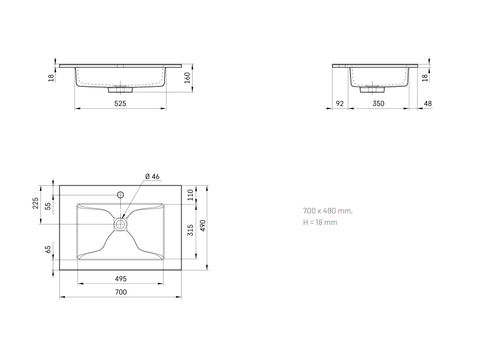 Akmens masės praustuvas PAA Loto 70x49 cm, baltas ILOT700/00
