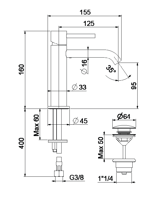 Maišytuvas praustuvui Fiore Xenon Slim PRIMAVERA Champagne, 444CH5230