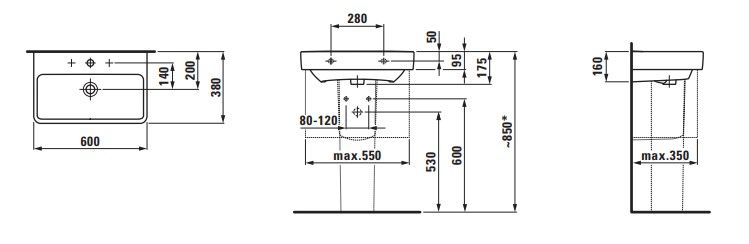 Praustuvas Laufen PRO S 60x38 cm., baltas, H8189590001091