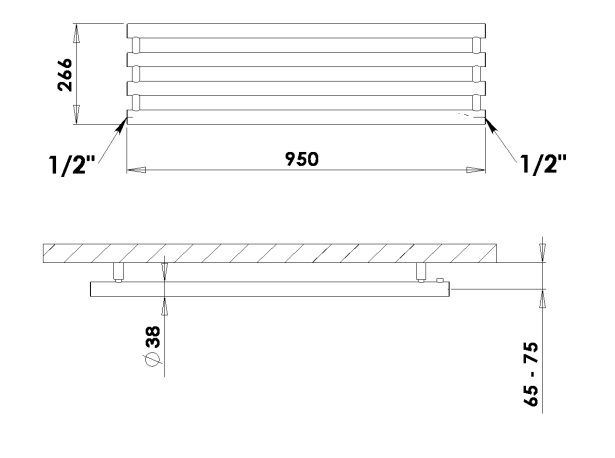 Horizontalus rankšluosčių džiovintuvas PMH Rosendal 95x26,6 cm, balta, RLW