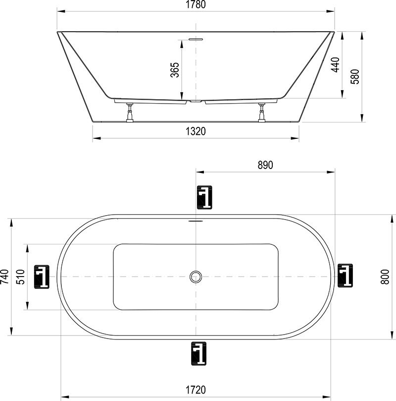 Vonia Solo 1780x800 sniego baltumo laisvai statoma XC00100050