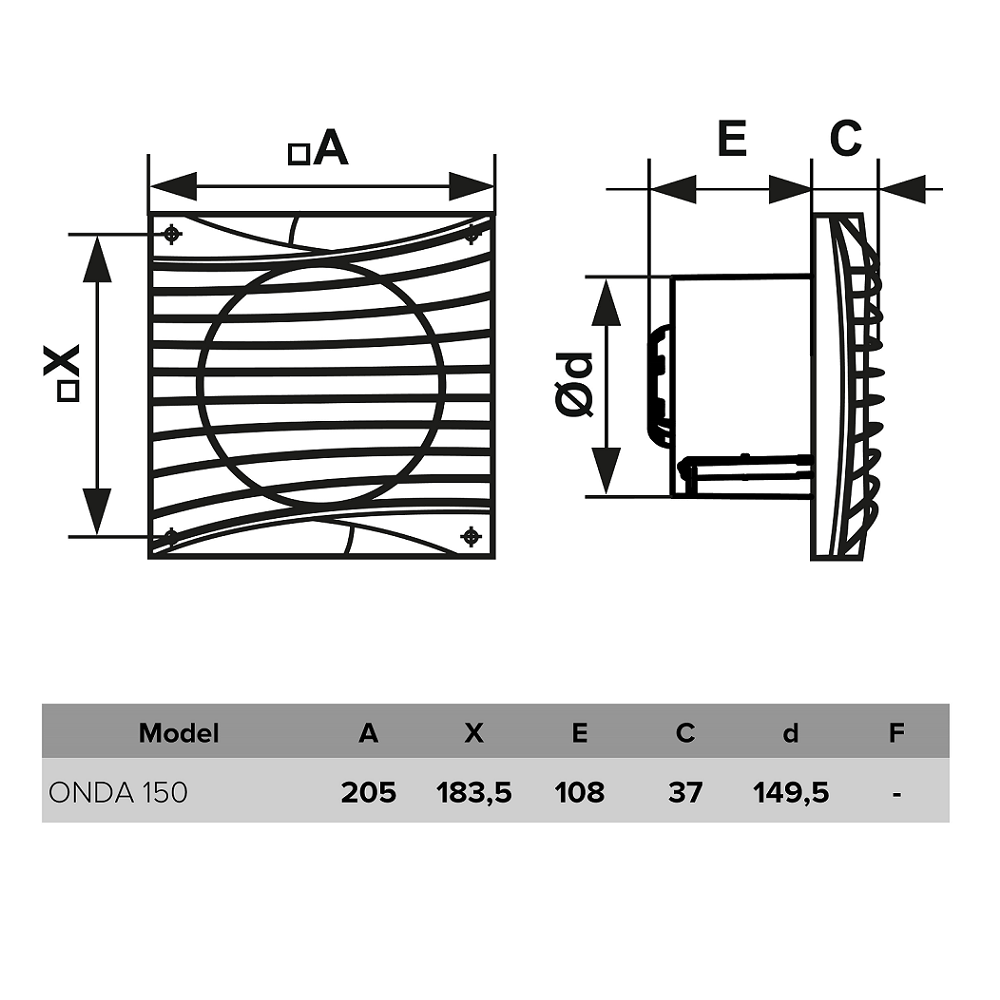 Vonios Ventiliatorius Vlano ONDA 150 (Paprasta Komplektacija) ⌀150 mm, 425135470302