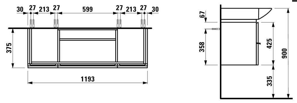Spintelė praustuvui CASE 1195x375 mm, balta blizgi H4013020754751