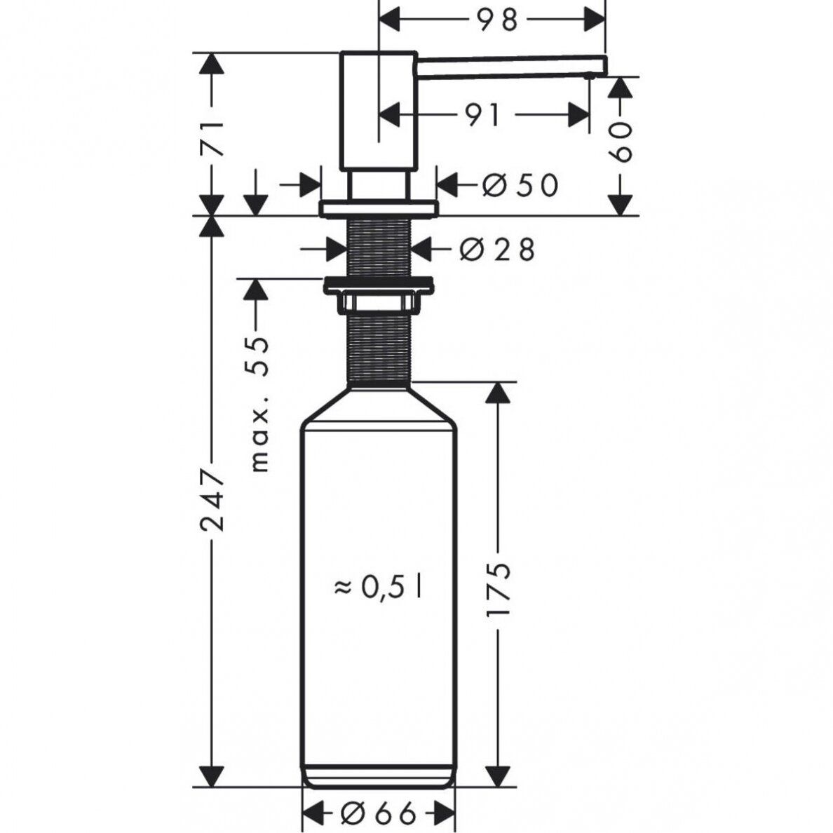 Skysto muilo dozatorius Hansgrohe A41, chromas, 40438000