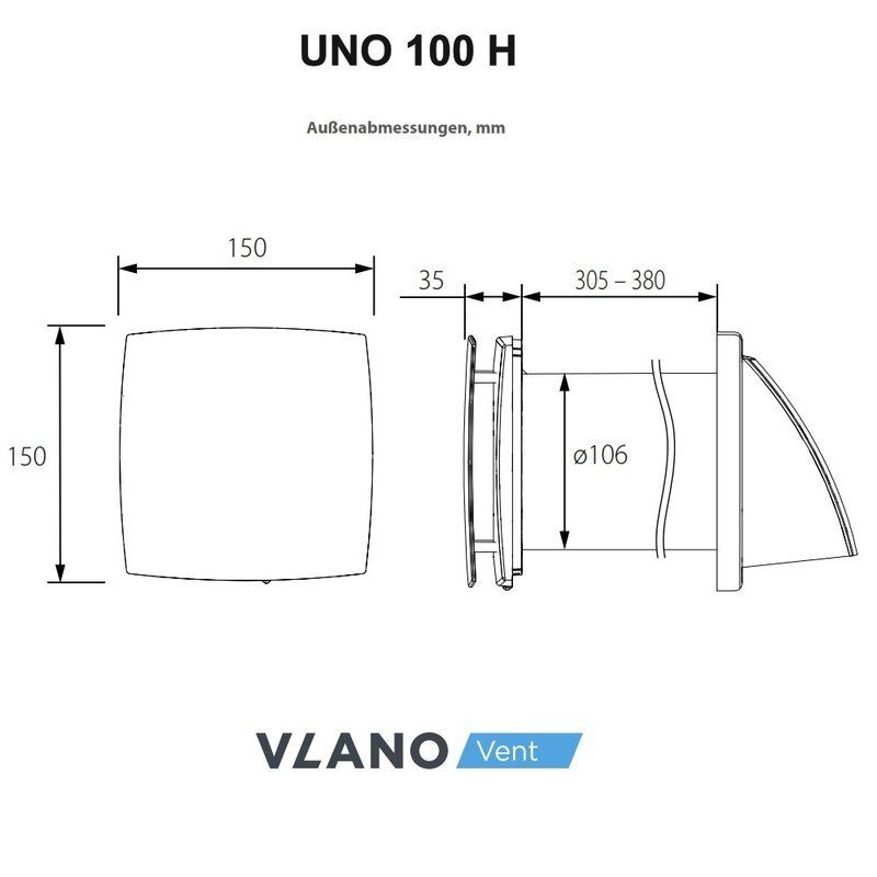 Mini rekuperatorius Vlano UNO 100 H, VUH100