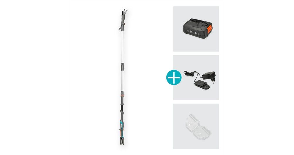 Akumuliatorinės teleskopinės genėjimo žirklės Gardena HighCut 250/18V P4A paruoštas naudojimui rinki Akumuliatorinės teleskopinės genėjimo žirklės Gardena HighCut 250/18V P4A paruoštas naudojimui rinki