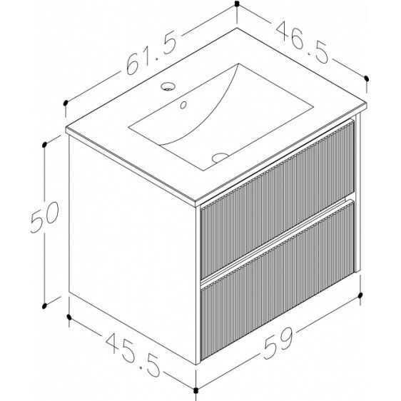 Apatinė spintelė Raguvos Baldai Urban su stalčiais, praustuvu, juodo aliuminio profiliu, pilkas kašmyras, 61.5 cm, 201133106