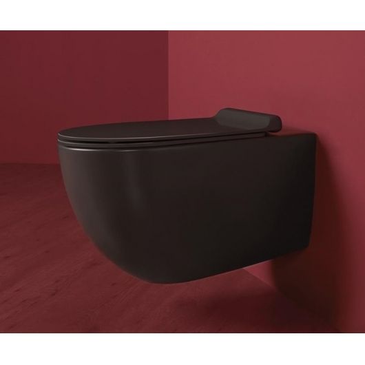 WC pakabinamas Vignoni 48X37 cm su rimless nuplovimo funkcija, juodas matinis, VI28/F85 Nero Matt