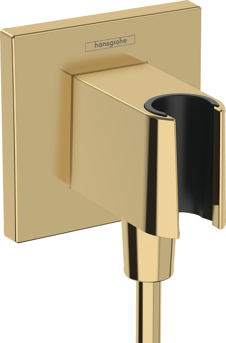 Sieninė jungtis su laikikliu dušo žarnai Hansgrohe FixFit E, Polished Gold Optic, 26889990