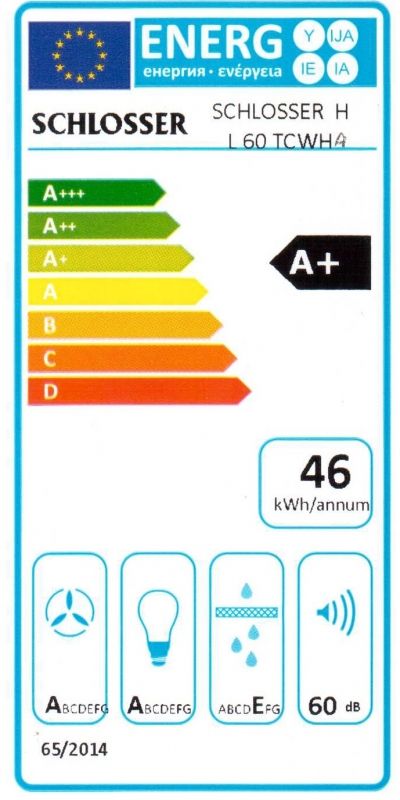 Įmontuojamas A+ klasės 60 cm pločio gartraukis Schlosser HL60TCWHA+/ GLASS, baltas