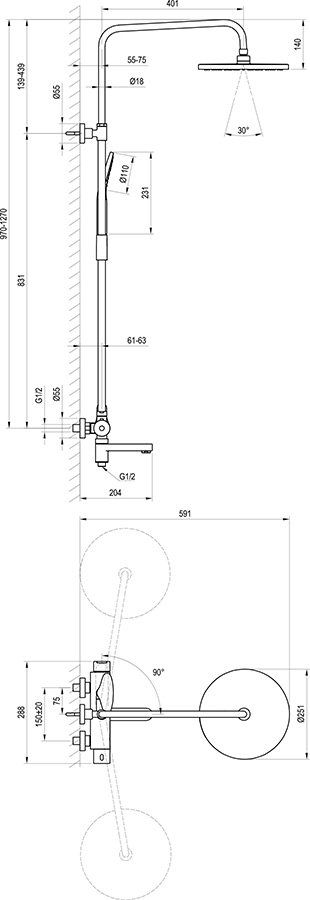 Dušo sistema Ravak DS 092.00, chromo, X07P642