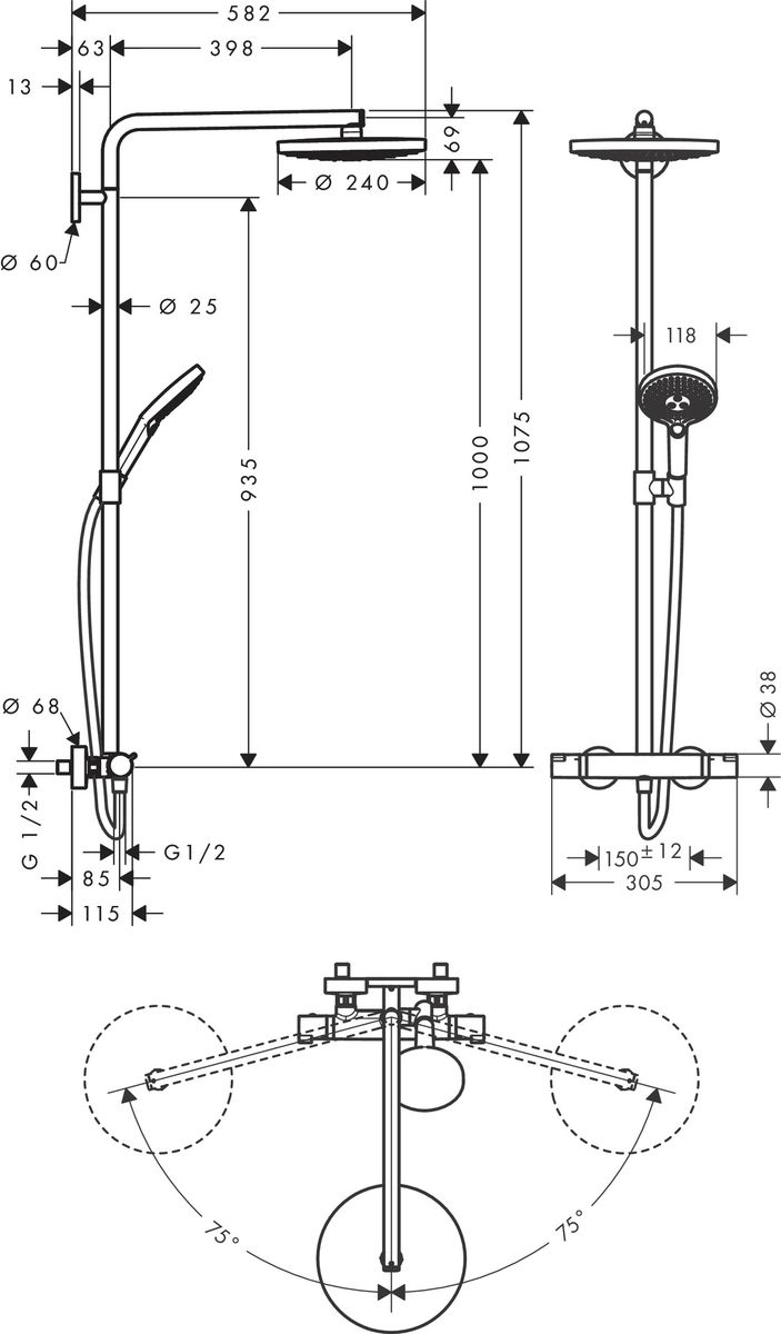 Dušo sistema HANSGROHE Raindance Select S 240 2jet su termostatu, chromo, 27129000