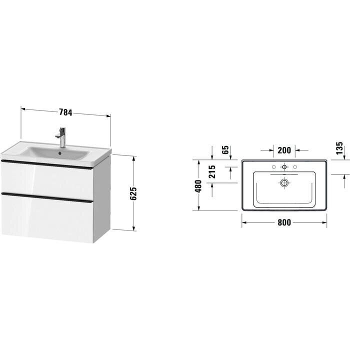 Spintelė su praustuvu Duravit D-Neo 80 cm, balta blizgi DE012102222