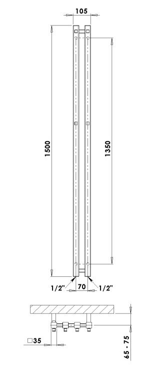 Rankšluosčių džiovintuvas PMH Pluto 10,5x150 cm, baltas, P2W/2