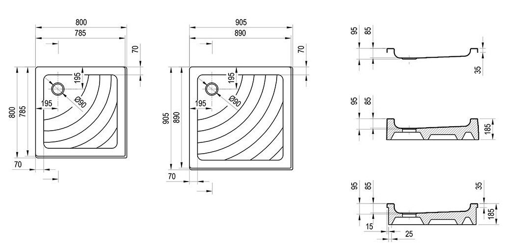 Dušo padėklas ANGELA 90x90 balta, A017701220 Dušo padėklas ANGELA 90x90 balta, A017701220