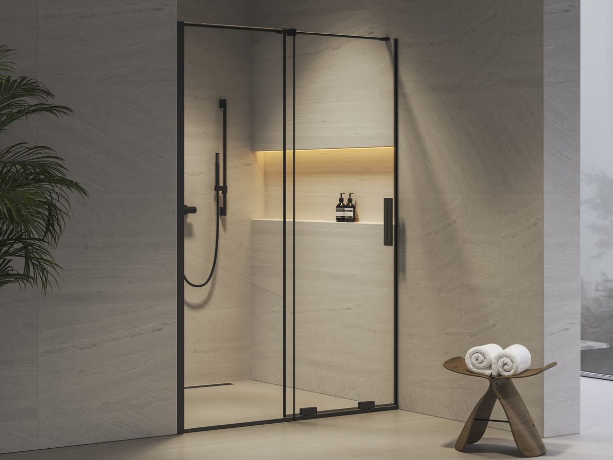 Dušo durys Ravak RODP2 120, juodas+stiklas Transparent, X08VG0300Z1